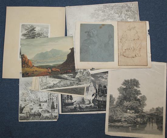 Old Master Portraits and landscape studies, largest 11.25 x 9.25in., unframed